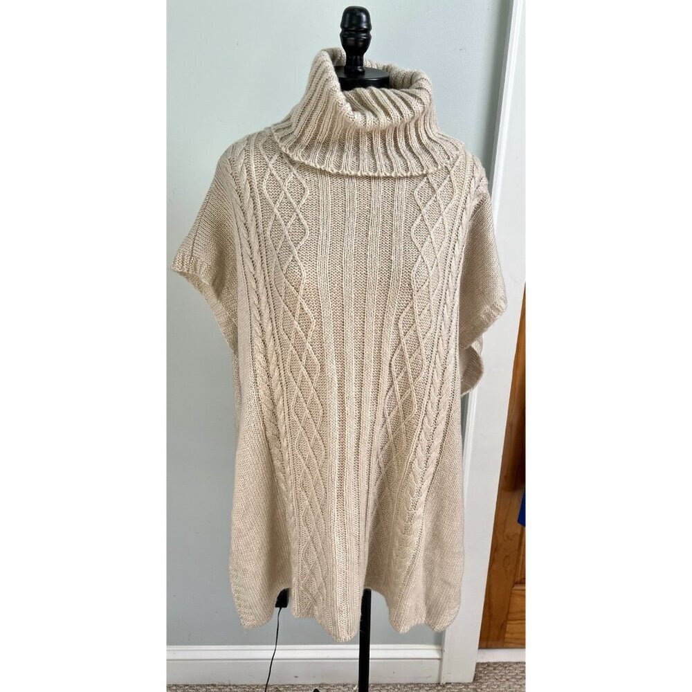 Cowl Neck Chunky Sweater Wrap Beige With Side Buttons OS Boho Cottagecore